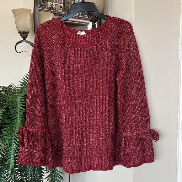 ANTHROPOLOGIE MOTH Tanwen Bell Sleeve Pullover Sweater Crewneck Maroon Metallic - Picture 16 of 16
